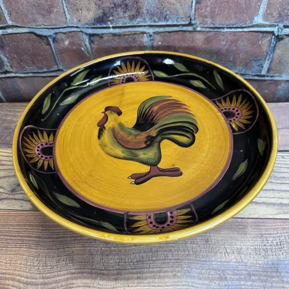 Earthenware Lang Susan Winget Proud Rooster Pedestal Serving‎ Platter Cake Stand